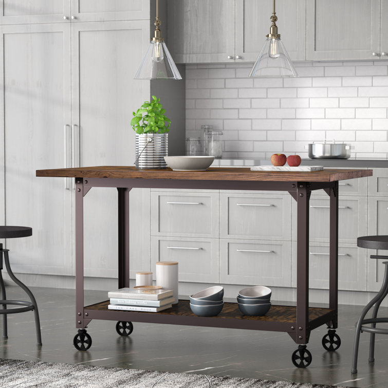 Gracie Oaks Gillan 60'' Wide Rolling Prep Table with Solid Wood Top